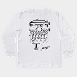 Typewriter Vintage Patent Hand Drawing Kids Long Sleeve T-Shirt